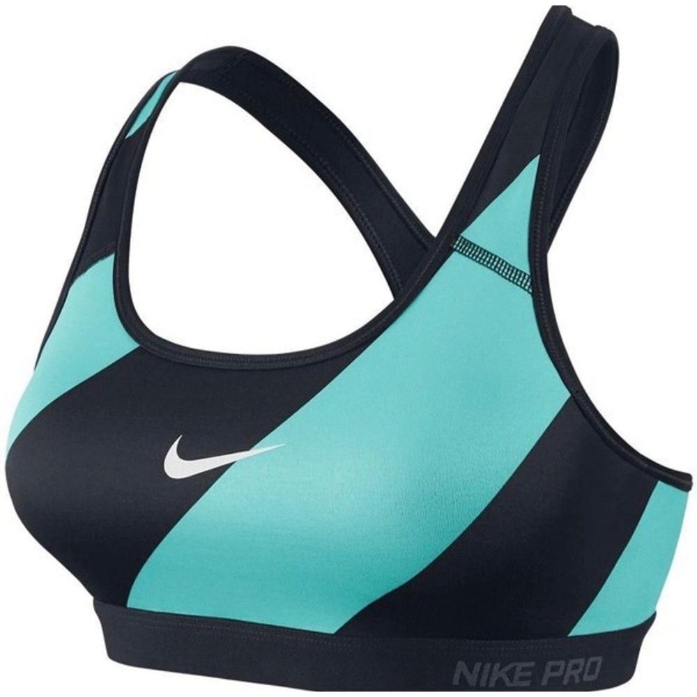 Nike Pro Dri-FIT Sports Bra Black Teal Diagonal Stripe Racerback Women Large